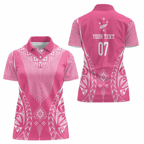 2025 Rugby Championship New Zealand Custom Women Polo Shirt Poutama Motifs - Pink Out - Aussie Hoodie