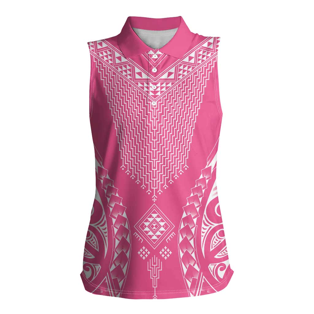 2025 Rugby Championship New Zealand Custom Women Sleeveless Polo Shirt Poutama Motifs - Pink Out - Aussie Hoodie