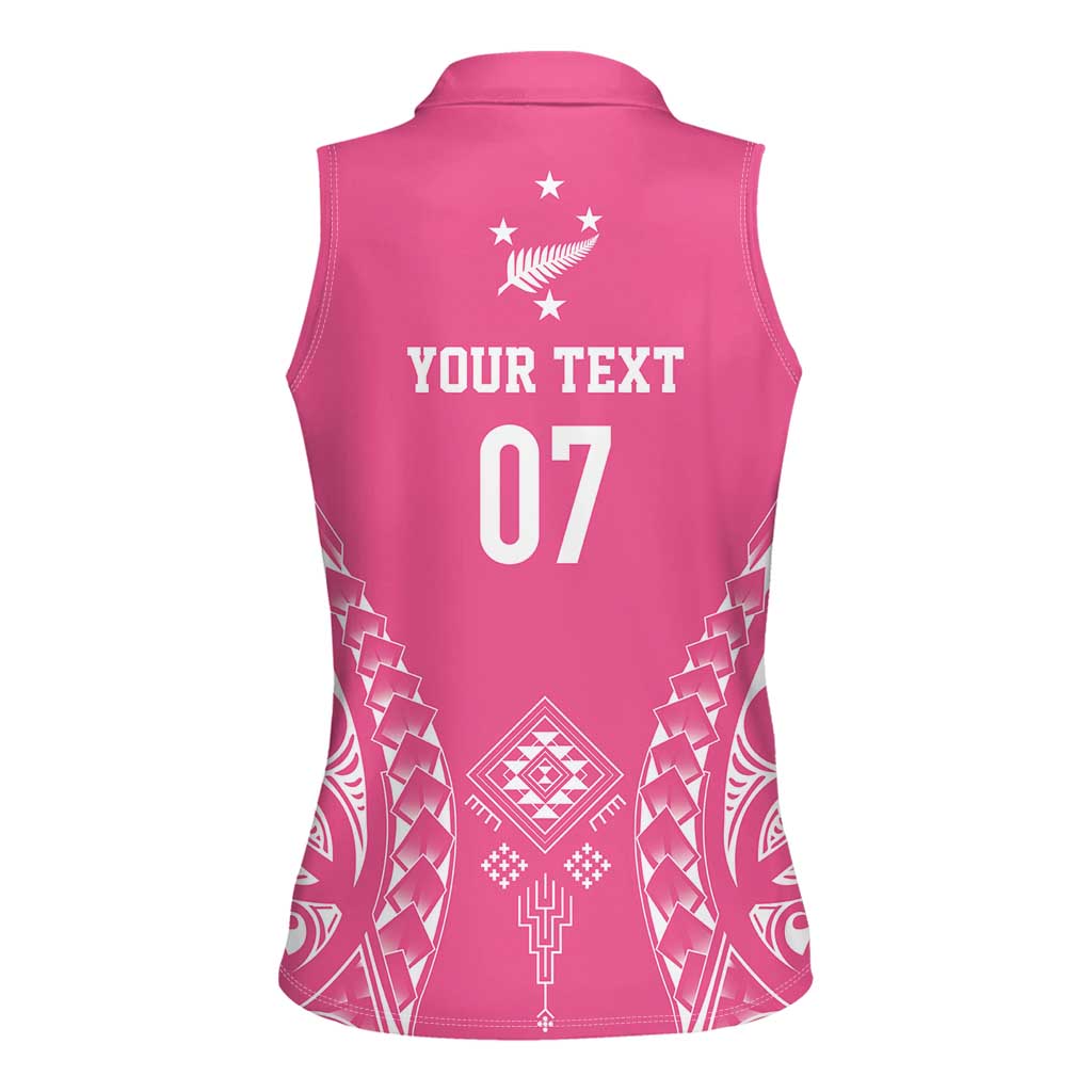 2025 Rugby Championship New Zealand Custom Women Sleeveless Polo Shirt Poutama Motifs - Pink Out - Aussie Hoodie