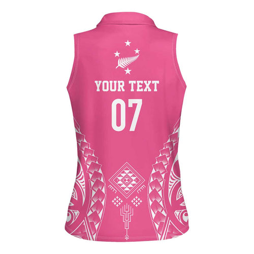 2025 Rugby Championship New Zealand Custom Women Sleeveless Polo Shirt Poutama Motifs - Pink Out - Aussie Hoodie