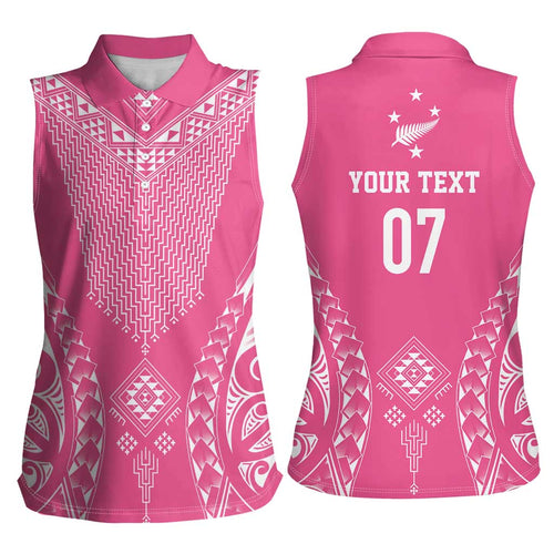 2025 Rugby Championship New Zealand Custom Women Sleeveless Polo Shirt Poutama Motifs - Pink Out - Aussie Hoodie