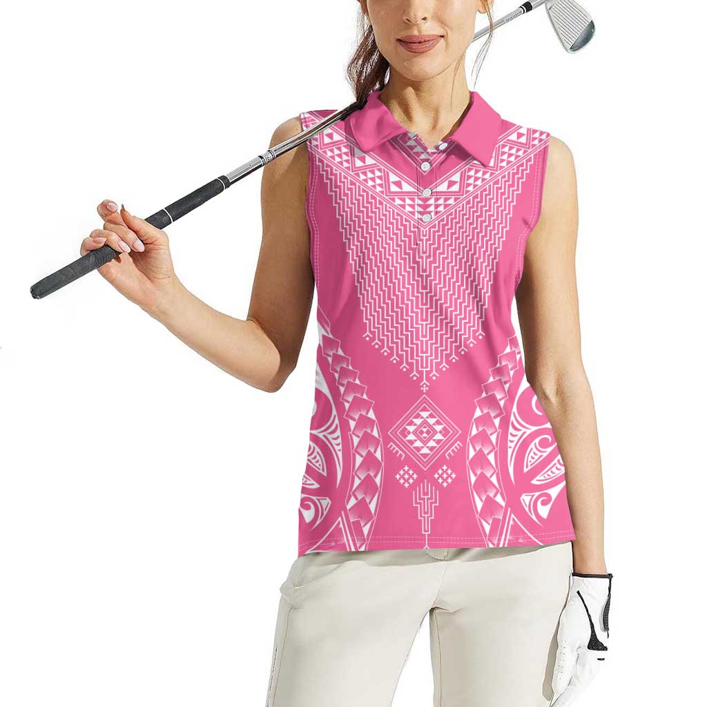 2025 Rugby Championship New Zealand Custom Women Sleeveless Polo Shirt Poutama Motifs - Pink Out - Aussie Hoodie