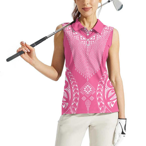 2025 Rugby Championship New Zealand Custom Women Sleeveless Polo Shirt Poutama Motifs - Pink Out - Aussie Hoodie