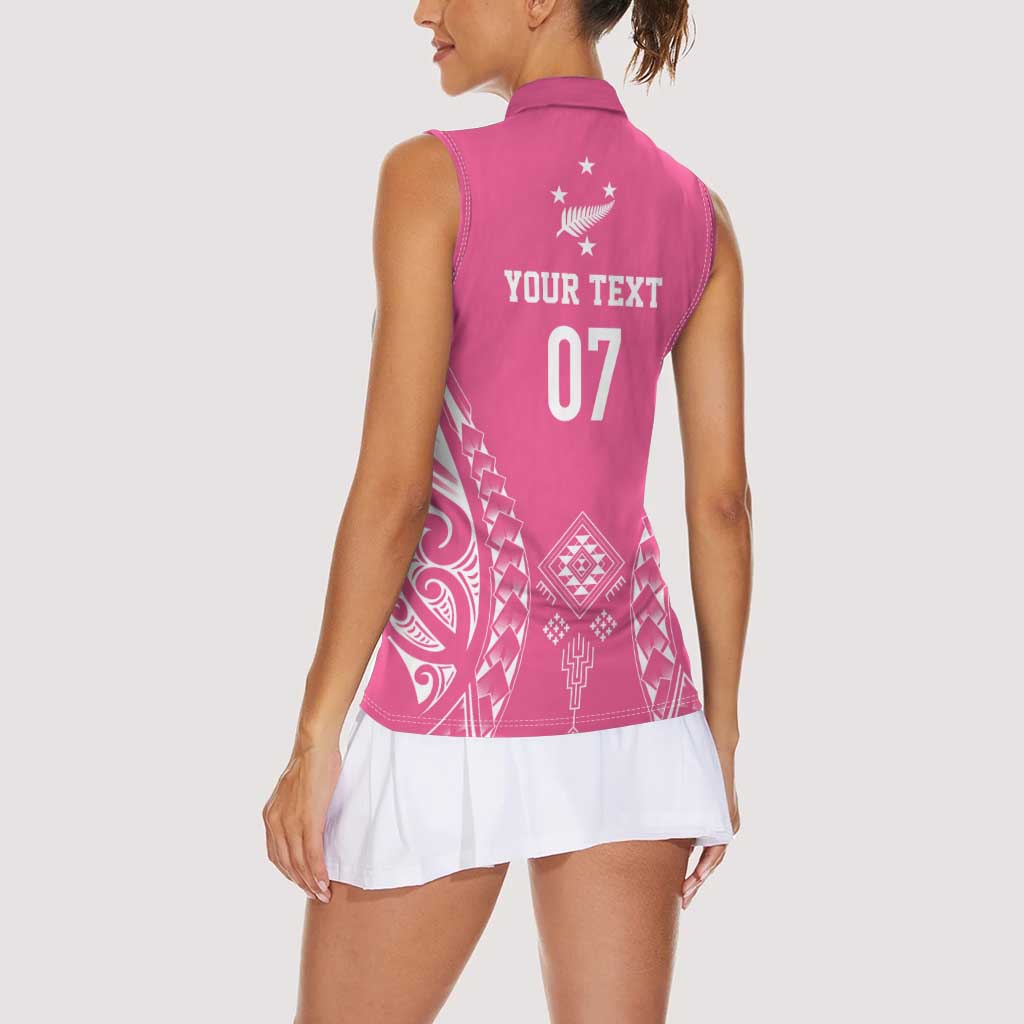 2025 Rugby Championship New Zealand Custom Women Sleeveless Polo Shirt Poutama Motifs - Pink Out - Aussie Hoodie