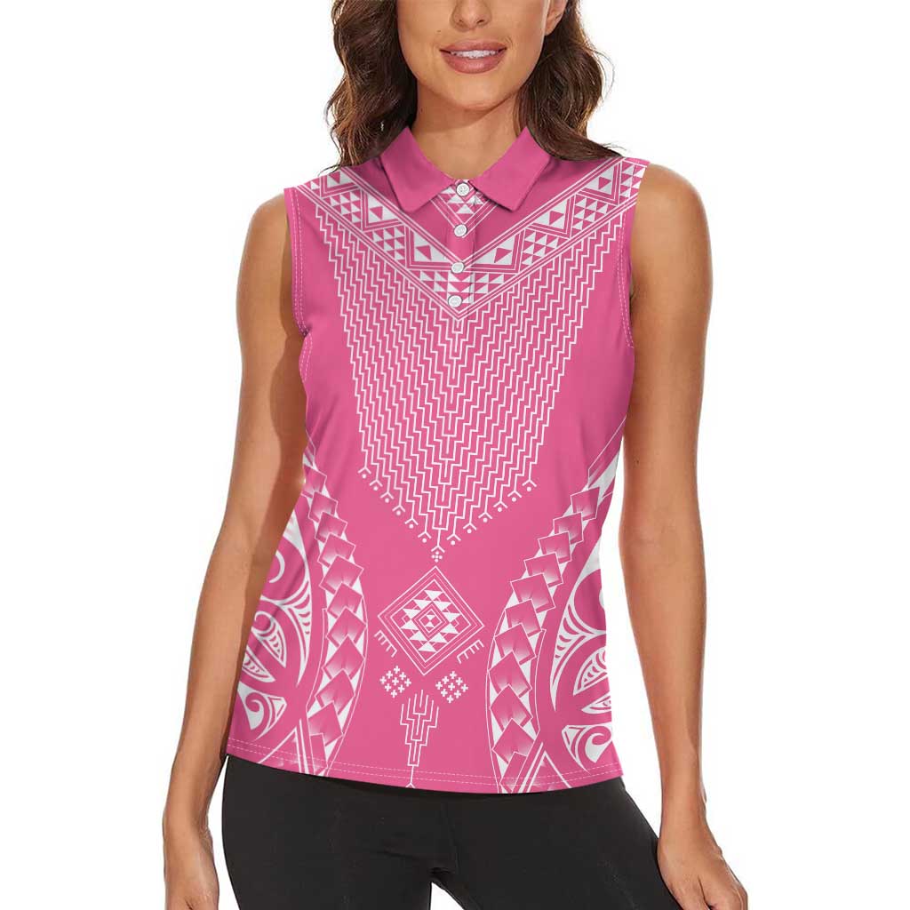 2025 Rugby Championship New Zealand Custom Women Sleeveless Polo Shirt Poutama Motifs - Pink Out - Aussie Hoodie