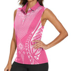 2025 Rugby Championship New Zealand Custom Women Sleeveless Polo Shirt Poutama Motifs - Pink Out - Aussie Hoodie