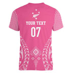 2025 Rugby Championship New Zealand Custom Women V-Neck T-Shirt Poutama Motifs - Pink Out - Aussie Hoodie