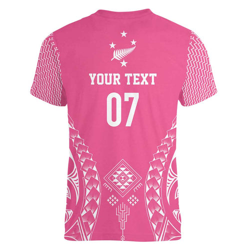 2025 Rugby Championship New Zealand Custom Women V-Neck T-Shirt Poutama Motifs - Pink Out - Aussie Hoodie