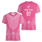2025 Rugby Championship New Zealand Custom Women V-Neck T-Shirt Poutama Motifs - Pink Out - Aussie Hoodie