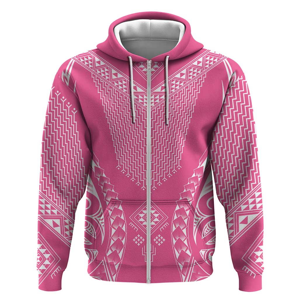 2025 Rugby Championship New Zealand Custom Zip Hoodie Poutama Motifs - Pink Out - Aussie Hoodie