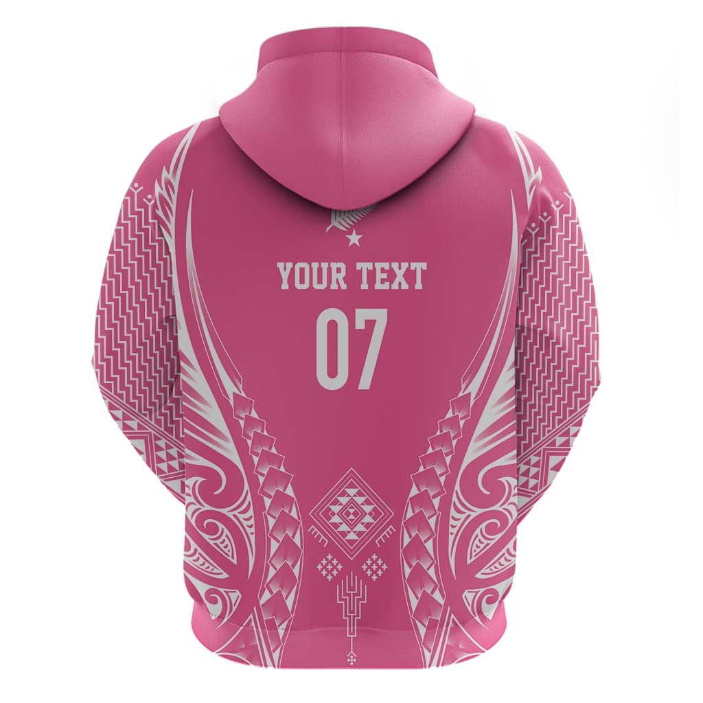 2025 Rugby Championship New Zealand Custom Zip Hoodie Poutama Motifs - Pink Out - Aussie Hoodie