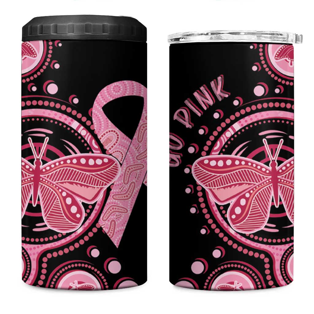 Australia Indigenous Can Cooler Tumbler Breast Cancer Ribbon Butterfly Aboriginal Arts