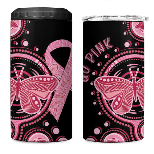 Australia Indigenous Can Cooler Tumbler Breast Cancer Ribbon Butterfly Aboriginal Arts