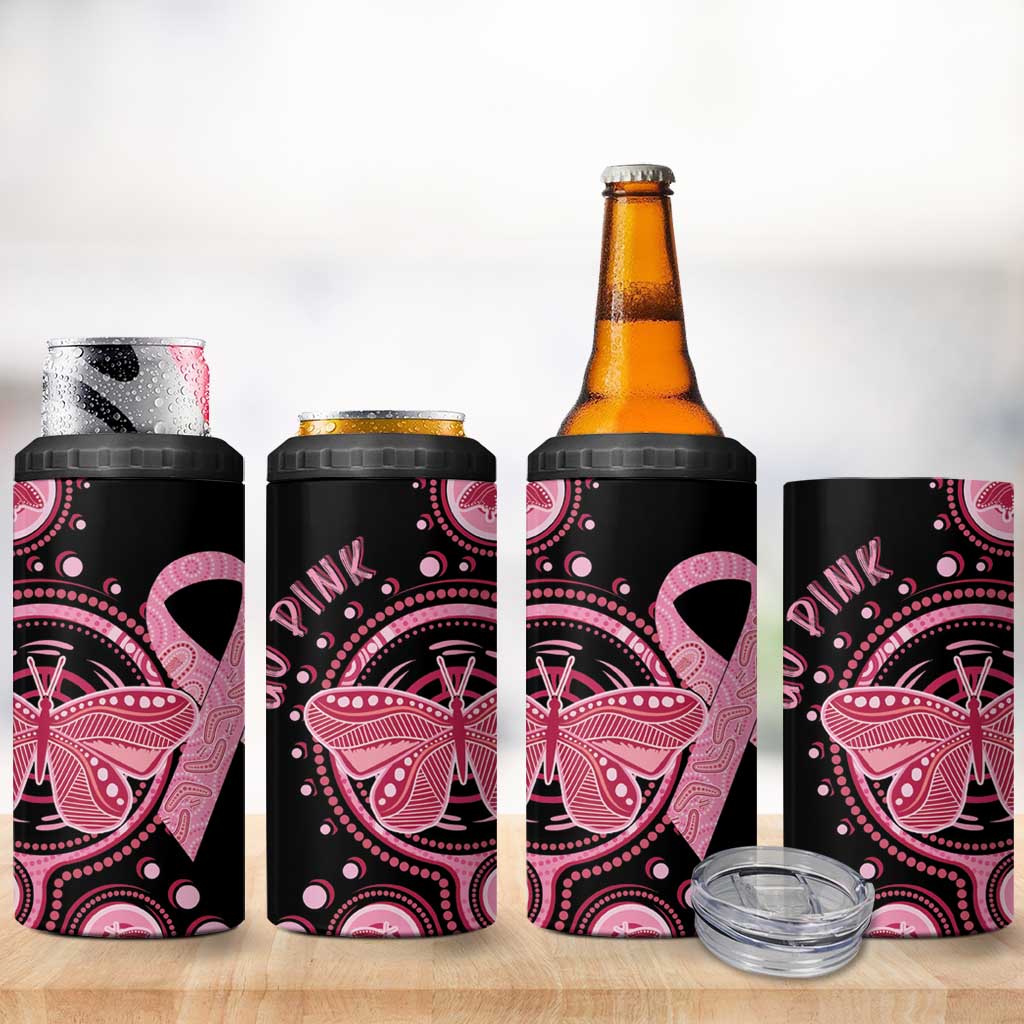 Australia Indigenous Can Cooler Tumbler Breast Cancer Ribbon Butterfly Aboriginal Arts