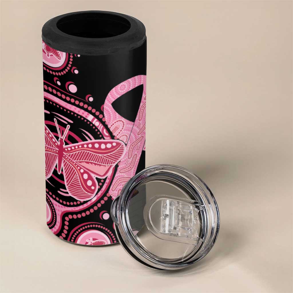 Australia Indigenous Can Cooler Tumbler Breast Cancer Ribbon Butterfly Aboriginal Arts