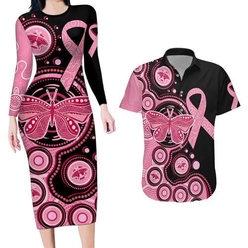 australia-indigenous-couples-matching-long-sleeve-bodycon-dress-and-hawaiian-shirt-breast-cancer-ribbon-butterfly-aboriginal-arts