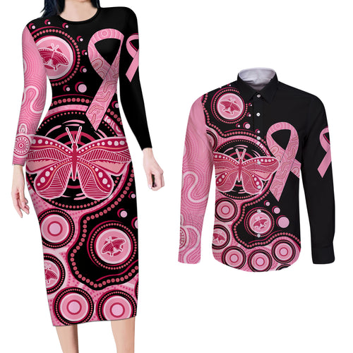 australia-indigenous-couples-matching-long-sleeve-bodycon-dress-and-long-sleeve-button-shirts-breast-cancer-ribbon-butterfly-aboriginal-arts