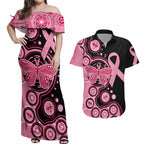 australia-indigenous-couples-matching-off-shoulder-maxi-dress-and-hawaiian-shirt-breast-cancer-ribbon-butterfly-aboriginal-arts