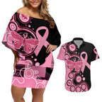 australia-indigenous-couples-matching-off-shoulder-short-dress-and-hawaiian-shirt-breast-cancer-ribbon-butterfly-aboriginal-arts