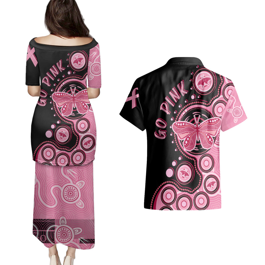 australia-indigenous-couples-matching-puletasi-dress-and-hawaiian-shirt-breast-cancer-ribbon-butterfly-aboriginal-arts