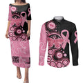 australia-indigenous-couples-matching-puletasi-dress-and-long-sleeve-button-shirts-breast-cancer-ribbon-butterfly-aboriginal-arts