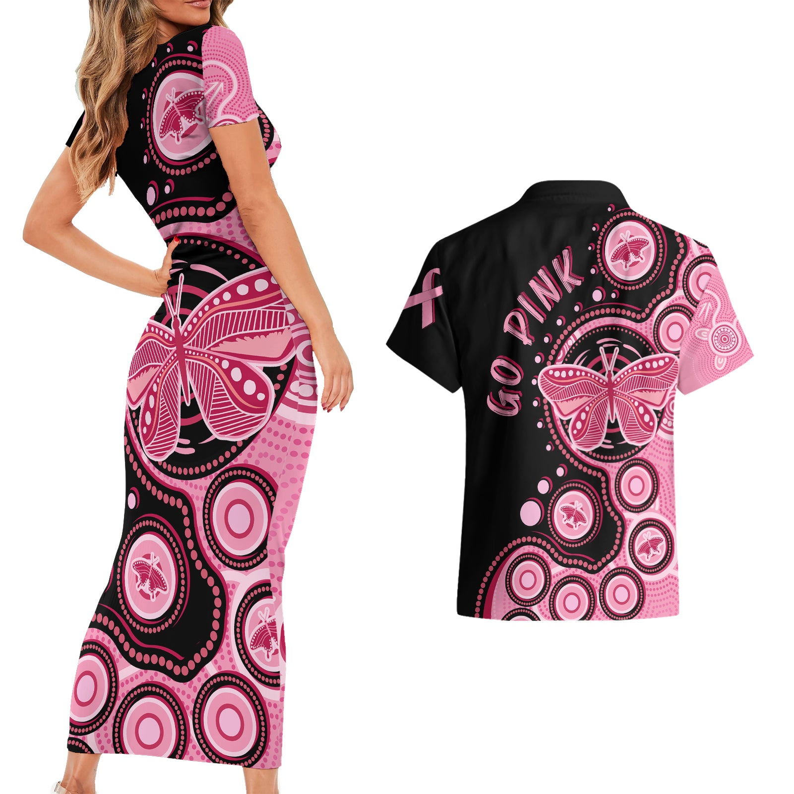 australia-indigenous-couples-matching-short-sleeve-bodycon-dress-and-hawaiian-shirt-breast-cancer-ribbon-butterfly-aboriginal-arts
