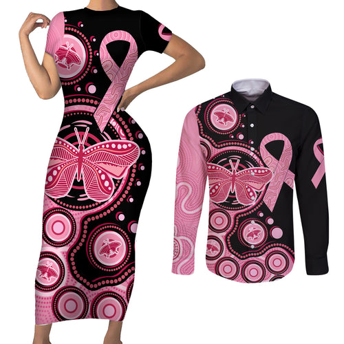 australia-indigenous-couples-matching-short-sleeve-bodycon-dress-and-long-sleeve-button-shirts-breast-cancer-ribbon-butterfly-aboriginal-arts