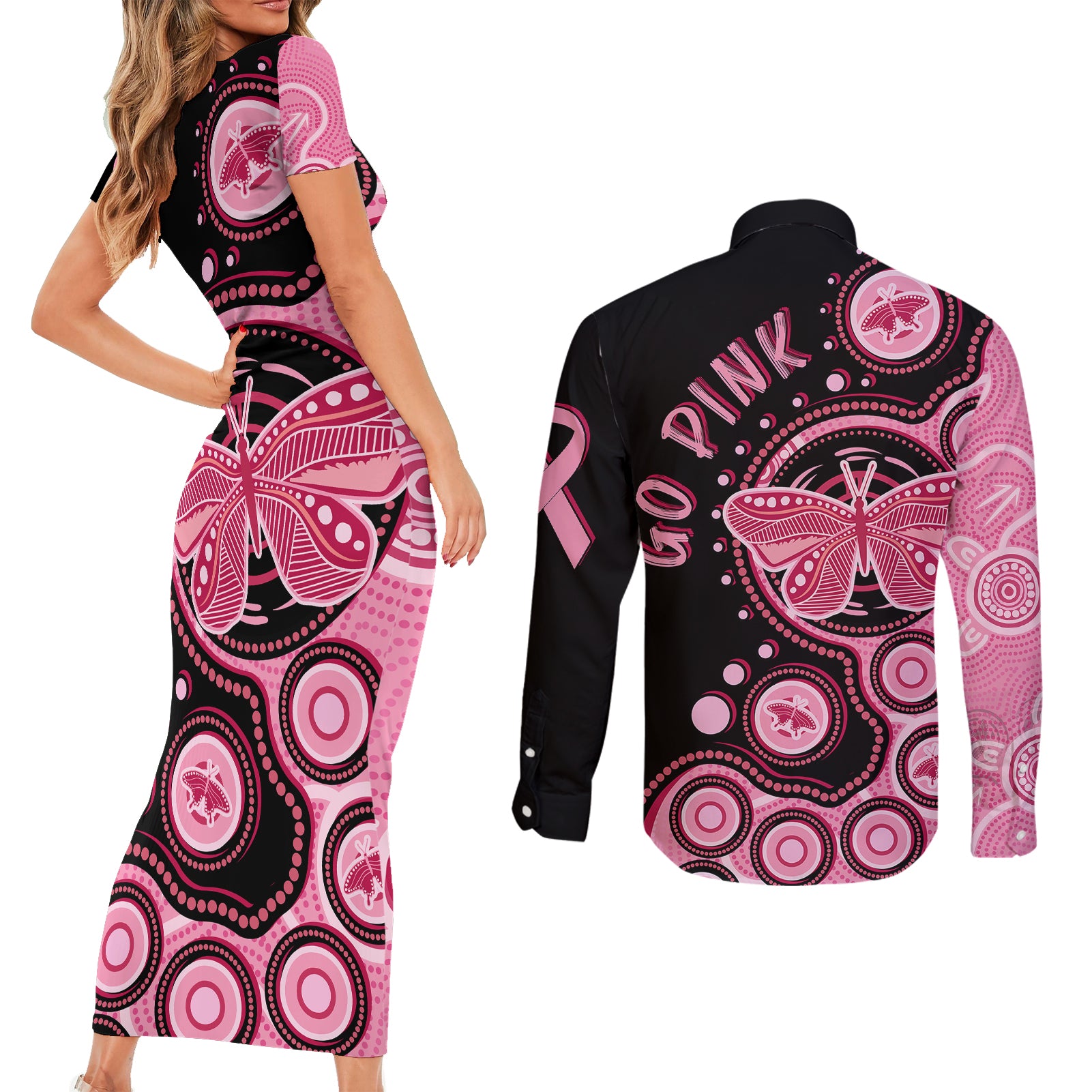 australia-indigenous-couples-matching-short-sleeve-bodycon-dress-and-long-sleeve-button-shirts-breast-cancer-ribbon-butterfly-aboriginal-arts