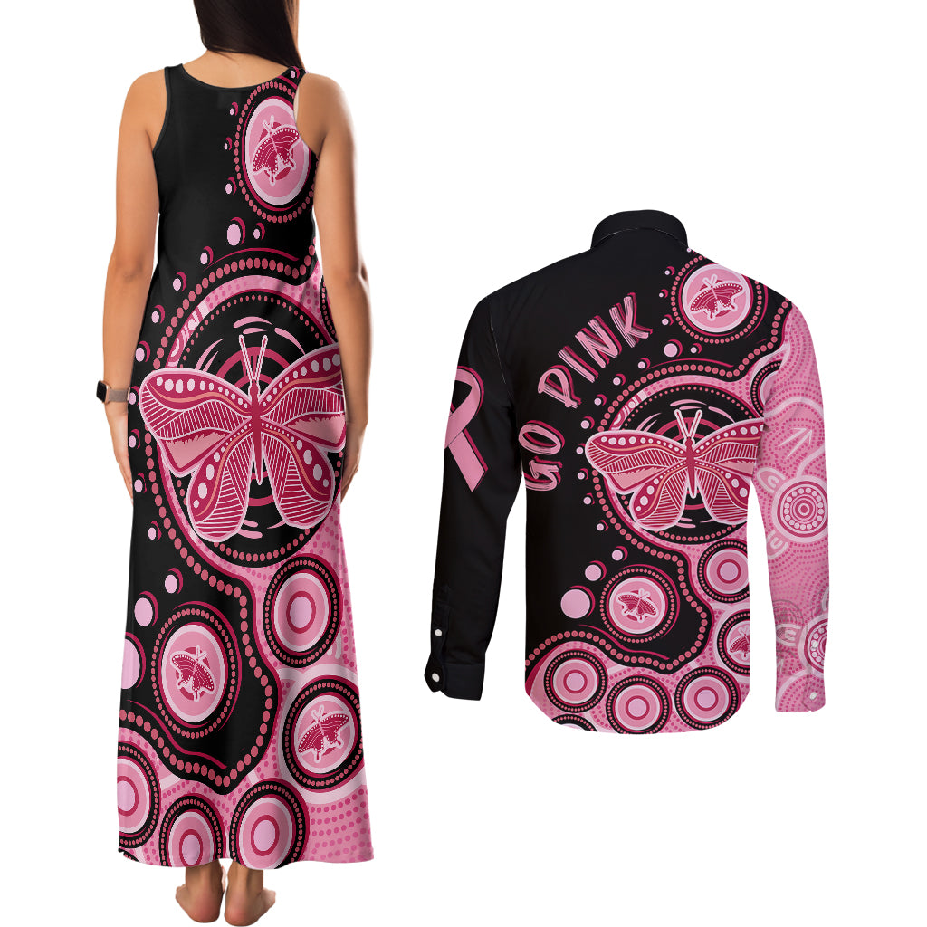australia-indigenous-couples-matching-tank-maxi-dress-and-long-sleeve-button-shirts-breast-cancer-ribbon-butterfly-aboriginal-arts