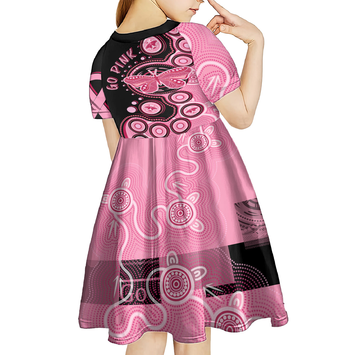 australia-indigenous-kid-short-sleeve-dress-breast-cancer-ribbon-butterfly-aboriginal-arts