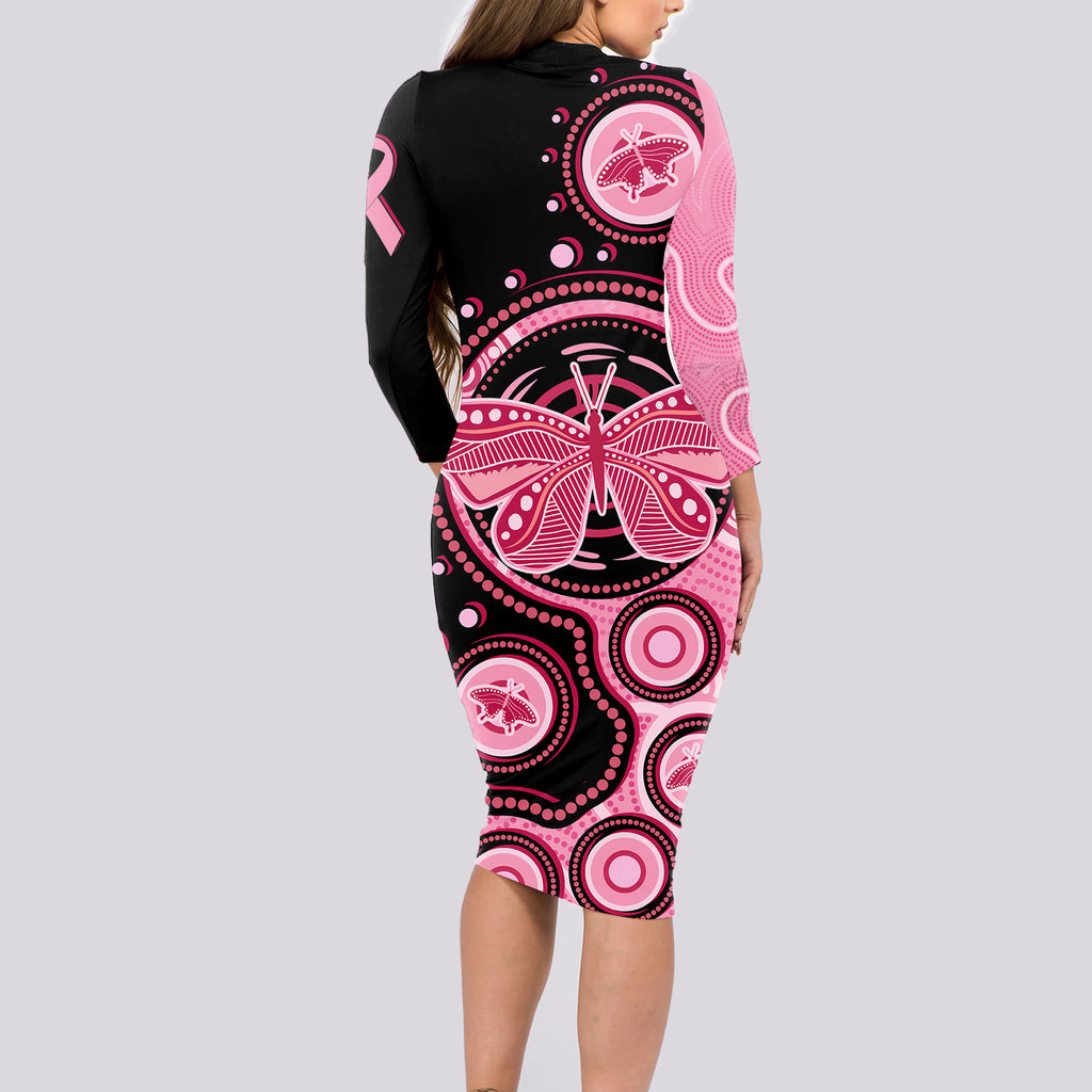 australia-indigenous-long-sleeve-bodycon-dress-breast-cancer-ribbon-butterfly-aboriginal-arts