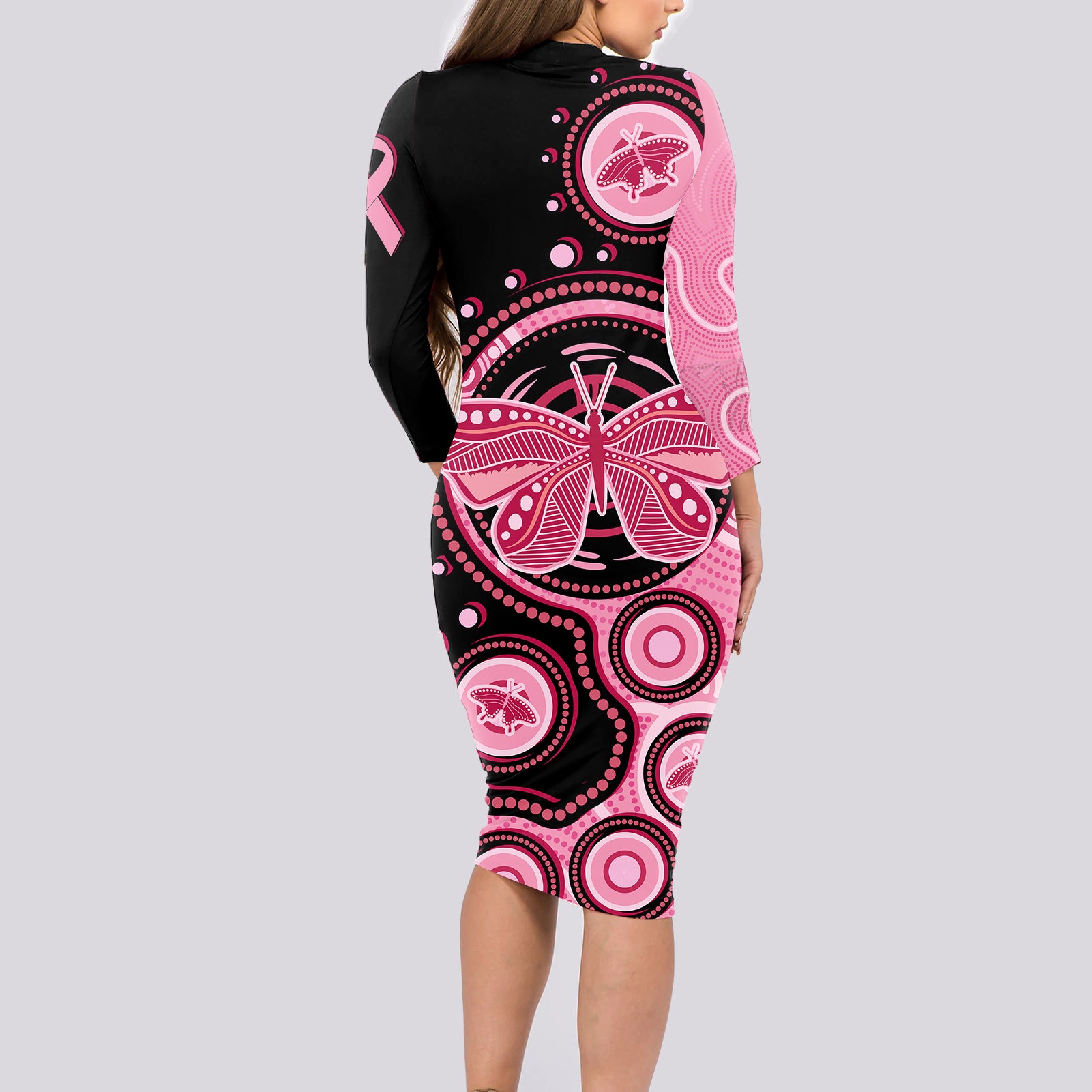 australia-indigenous-long-sleeve-bodycon-dress-breast-cancer-ribbon-butterfly-aboriginal-arts