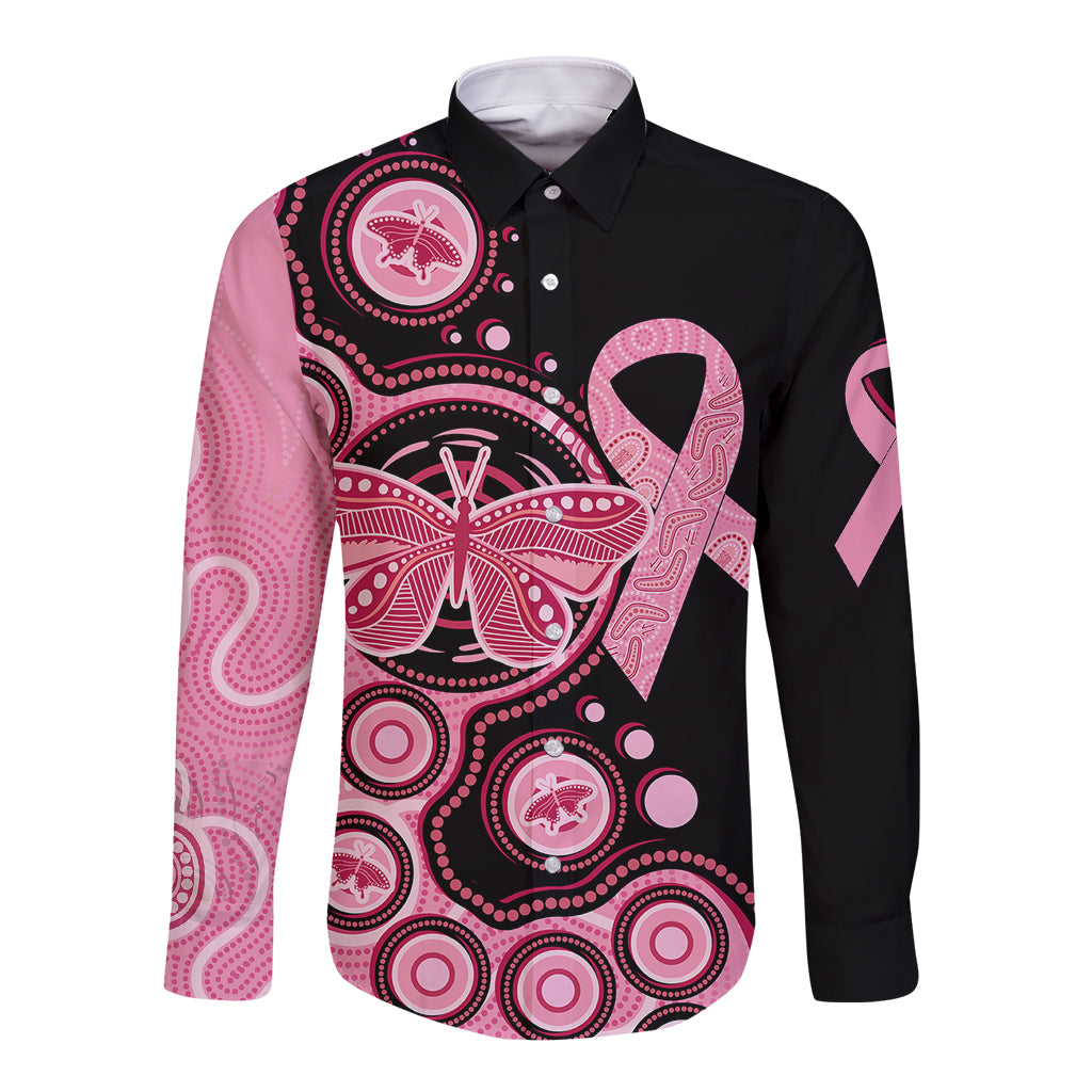 australia-indigenous-long-sleeve-button-shirt-breast-cancer-ribbon-butterfly-aboriginal-arts