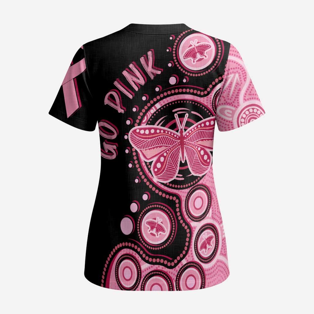 Australia Indigenous Scrub Top Breast Cancer Ribbon Butterfly Aboriginal Arts - Aussie Hoodie