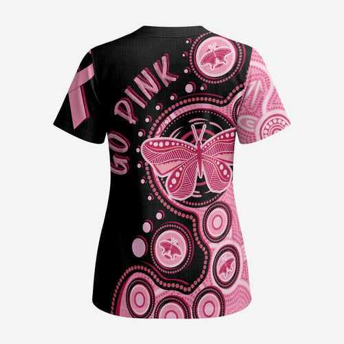 Australia Indigenous Scrub Top Breast Cancer Ribbon Butterfly Aboriginal Arts - Aussie Hoodie