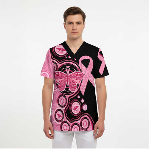 Australia Indigenous Scrub Top Breast Cancer Ribbon Butterfly Aboriginal Arts - Aussie Hoodie