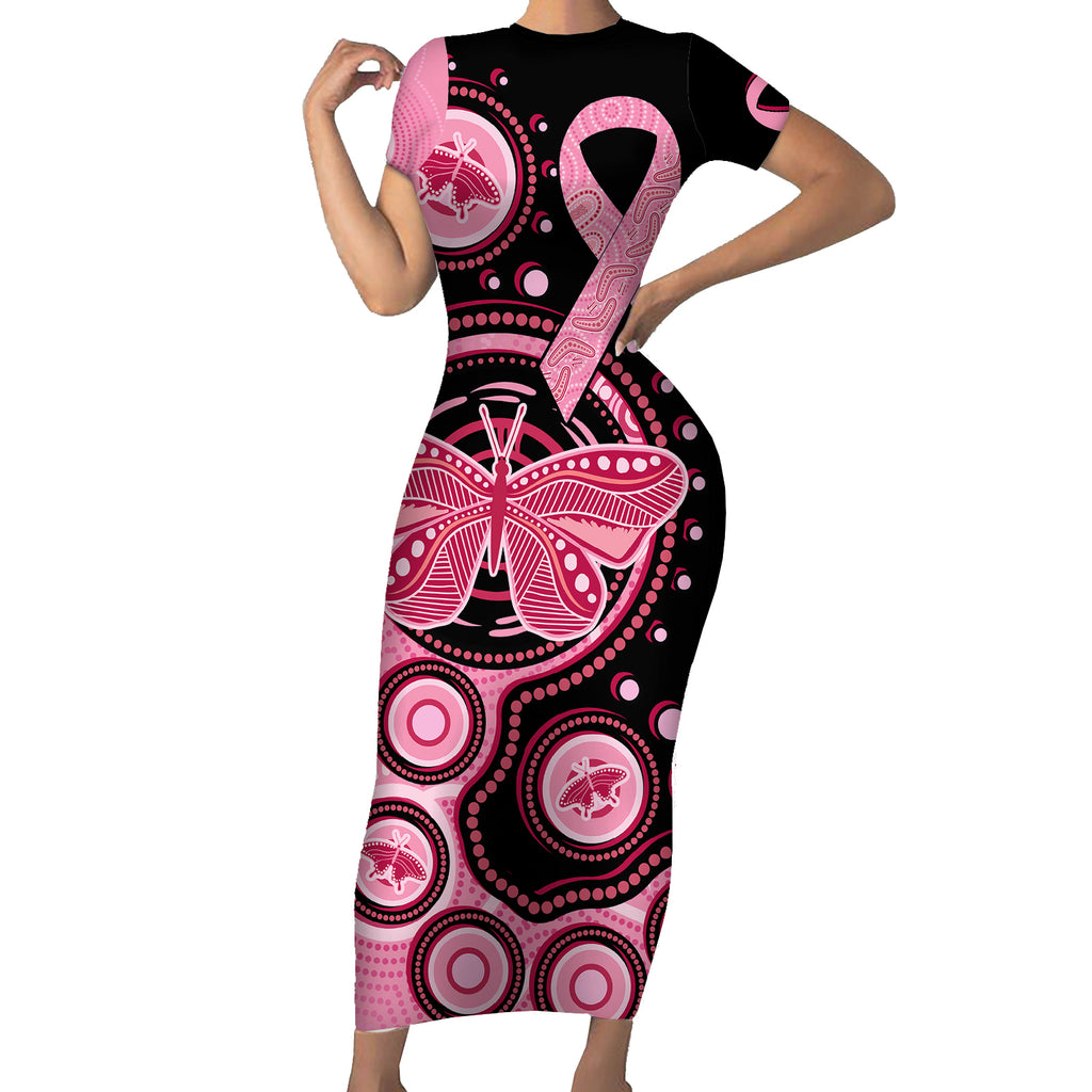 australia-indigenous-short-sleeve-bodycon-dress-breast-cancer-ribbon-butterfly-aboriginal-arts