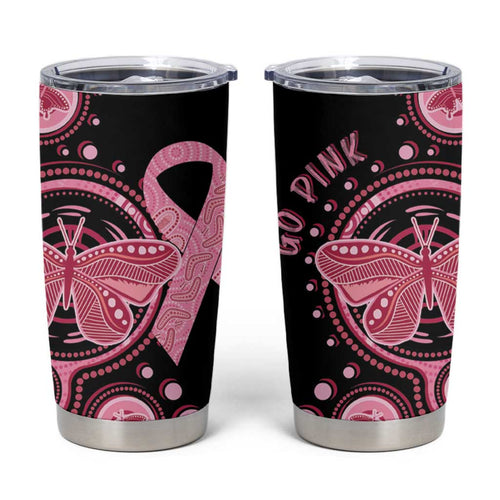 Australia Indigenous Tumbler Cup Breast Cancer Ribbon Butterfly Aboriginal Arts