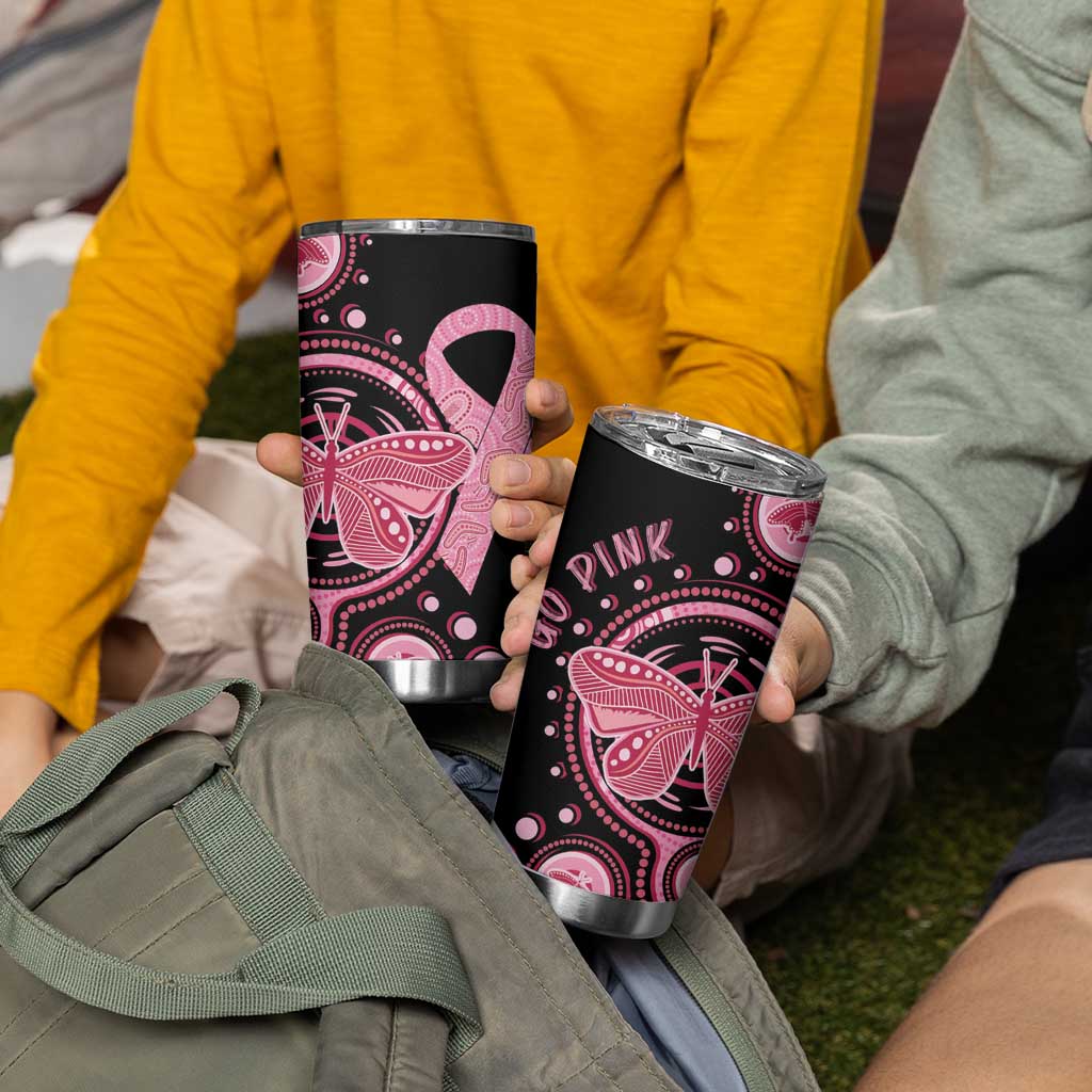 Australia Indigenous Tumbler Cup Breast Cancer Ribbon Butterfly Aboriginal Arts