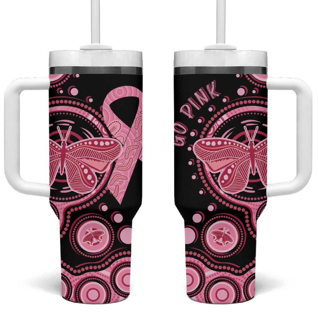 Australia Indigenous Tumbler With Handle Breast Cancer Ribbon Butterfly Aboriginal Arts