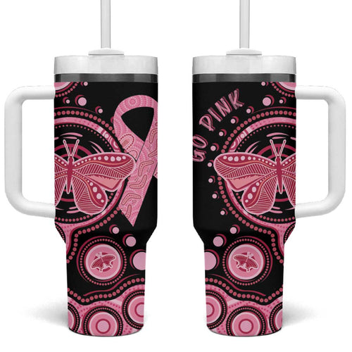 Australia Indigenous Tumbler With Handle Breast Cancer Ribbon Butterfly Aboriginal Arts