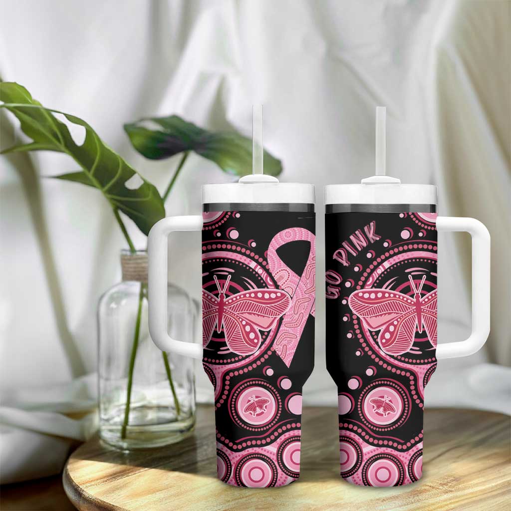 Australia Indigenous Tumbler With Handle Breast Cancer Ribbon Butterfly Aboriginal Arts