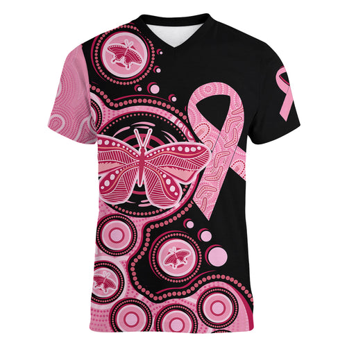 australia-indigenous-women-v-neck-t-shirt-breast-cancer-ribbon-butterfly-aboriginal-arts