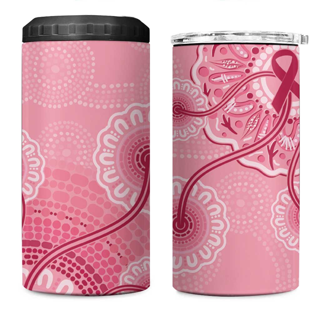 Australia Indigenous Can Cooler Tumbler Breast Cancer Ribbon Aboriginal Art - Pink