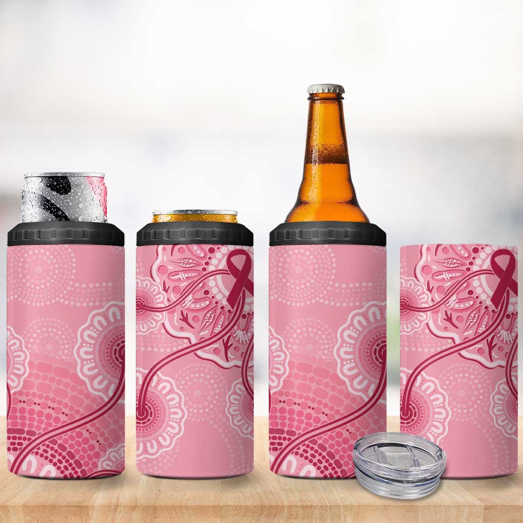 Australia Indigenous Can Cooler Tumbler Breast Cancer Ribbon Aboriginal Art - Pink