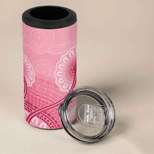 Australia Indigenous Can Cooler Tumbler Breast Cancer Ribbon Aboriginal Art - Pink