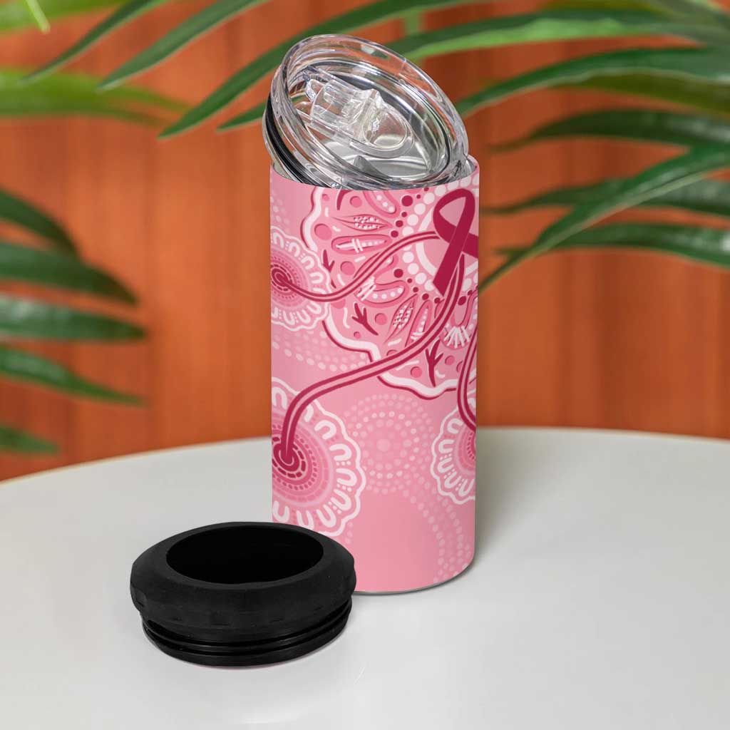 Australia Indigenous Can Cooler Tumbler Breast Cancer Ribbon Aboriginal Art - Pink