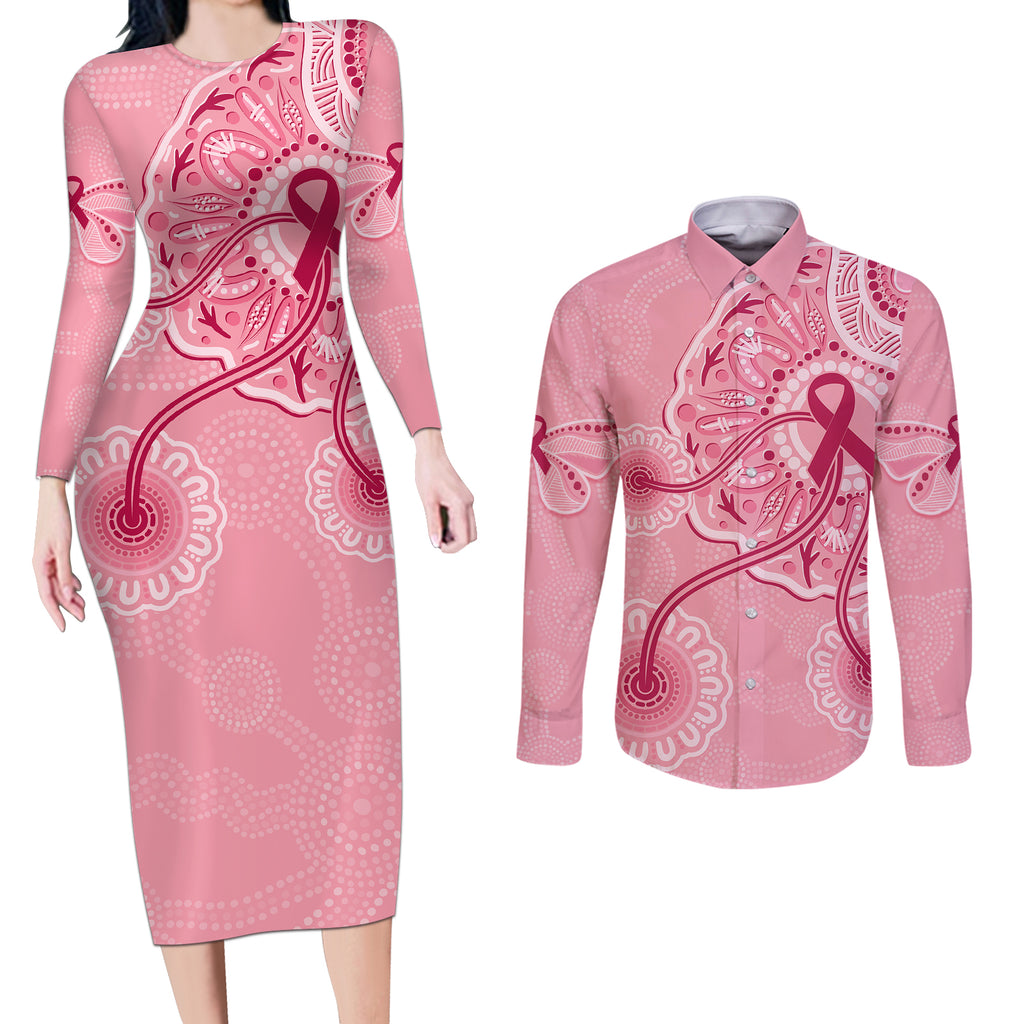 australia-indigenous-couples-matching-long-sleeve-bodycon-dress-and-long-sleeve-button-shirts-breast-cancer-ribbon-aboriginal-art-pink