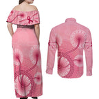 australia-indigenous-couples-matching-off-shoulder-maxi-dress-and-long-sleeve-button-shirts-breast-cancer-ribbon-aboriginal-art-pink