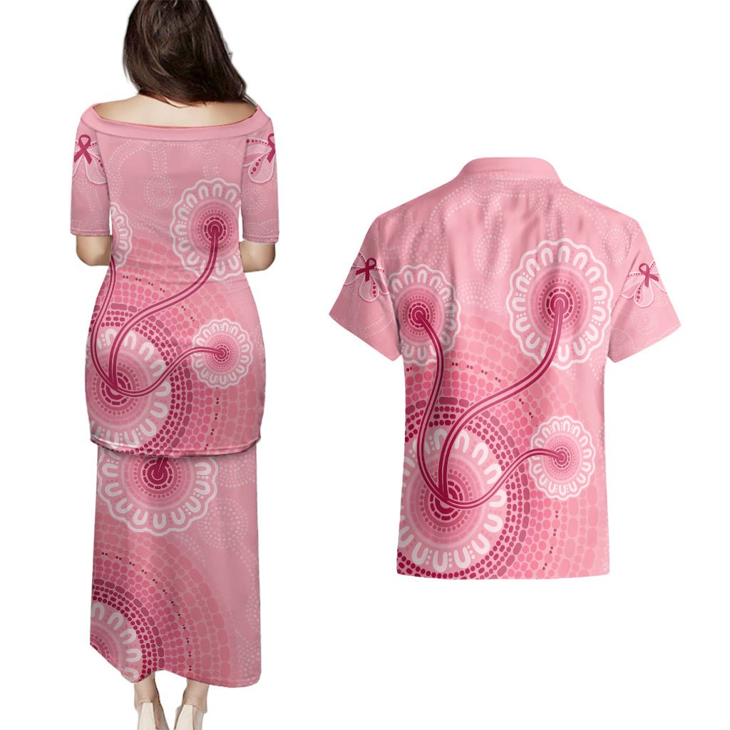 australia-indigenous-couples-matching-puletasi-dress-and-hawaiian-shirt-breast-cancer-ribbon-aboriginal-art-pink